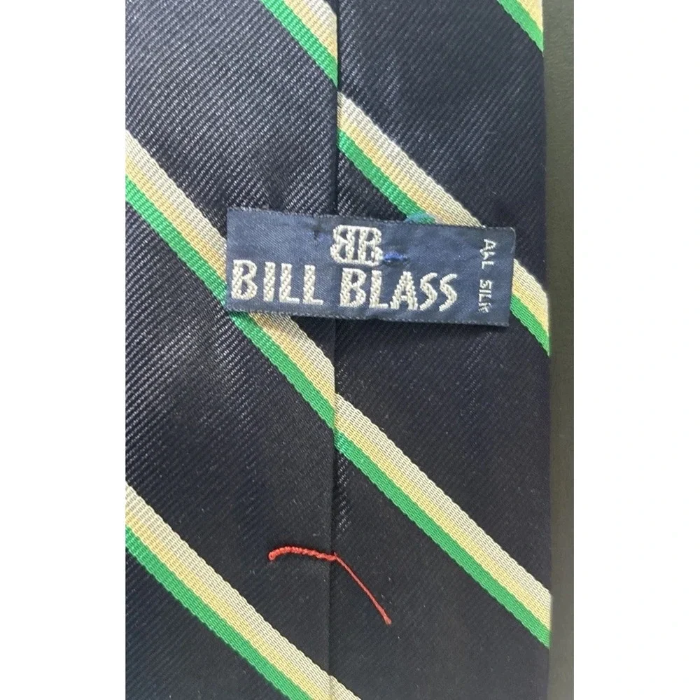 vintage Bill Blass Lyttons Chicago Silk Regimental Tie Navy Green FLAWED AS-IS
